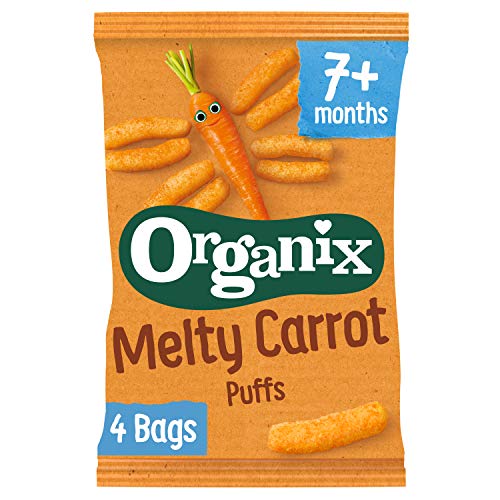 Organix Melty Carrot Puffs, Organic Baby Snack, Finger Food, Multipack (4 x 18 g) (Pack of 4), Total 16 Packets