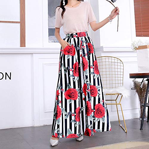 Floral Printed Elastic High Waist Pleated Maxi Skirts for Women Vintage Casual A Line Long Skirt3