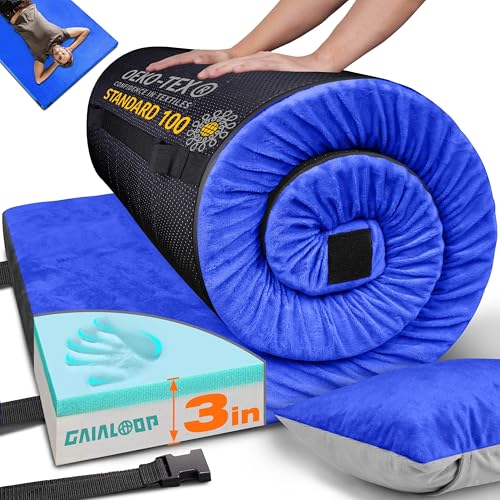 Image of GAIALOOP 3 Inch Memory Foam Camping Mattress, Dual Layer Thick Sleeping Camp Pad for Car Tent Cot, Roll-Up Portable Glamping Floor Bed for Guests Sleepover
