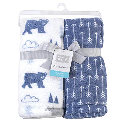 Image of Hudson Baby Unisex Baby Silky Plush and Coral Fleece Blanket, Bears And Arrows, 30x36 inches