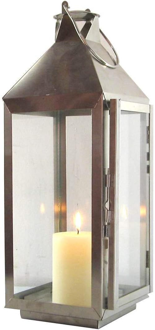 Lanterna Da Esterno Cilio 293630 Torre In Acciaio Inox: Design Elegante Con Vetro, 53 Cm - Portacandela Da Giardino