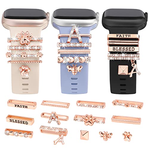 TOYOUTHS 13 Pack Watch Charms Compatible with Apple Watch Band Charms/Samsung Galaxy/Google Pixel/Fitbit Versa/Sense Metal Loops for iWatch Series 10 9 8 SE Ultra 7 6 5 4 3 2 1 Silicone Band