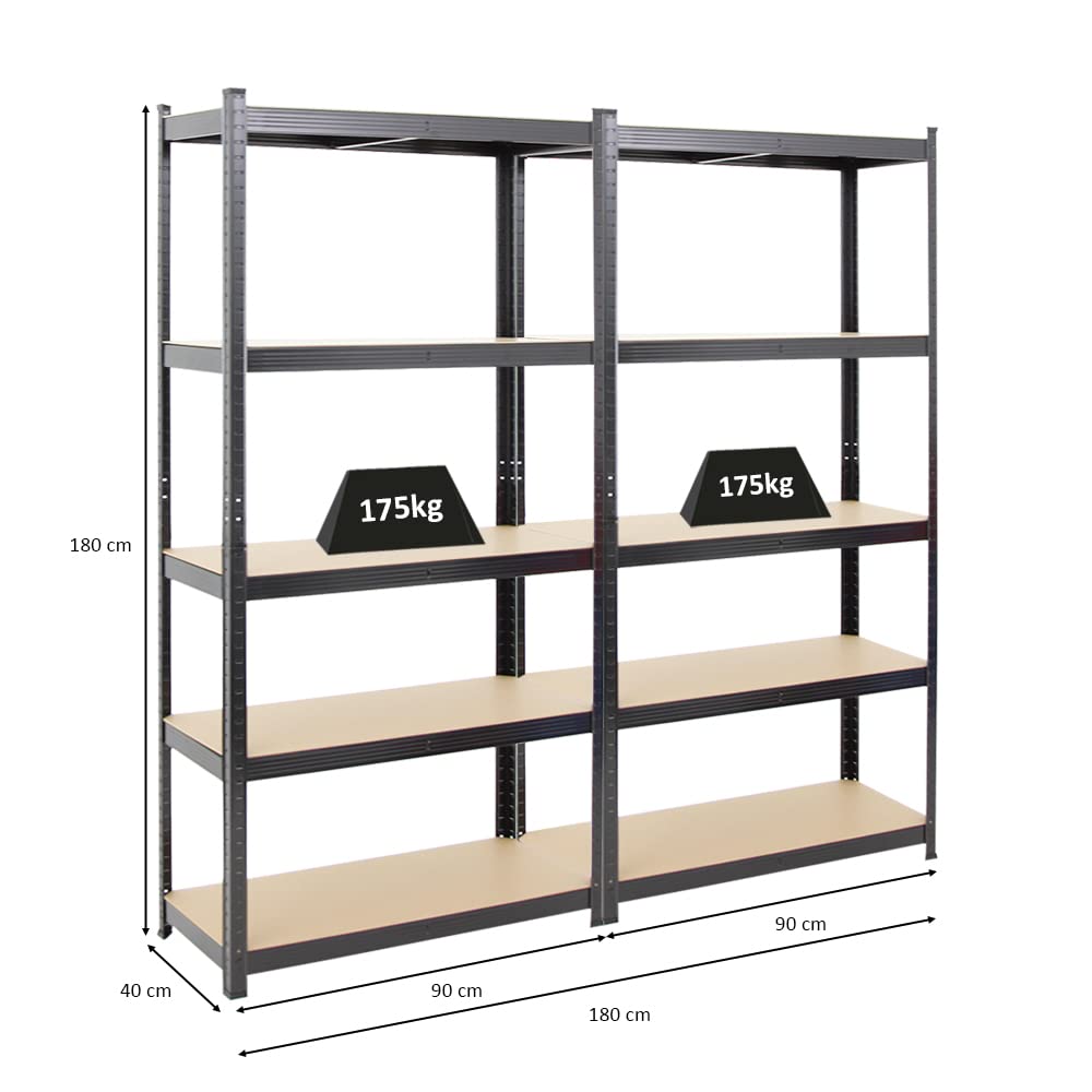 PROREGAL Mega Deal Schwerlastregal Ragnar 180x90x40 cm mit Fachlast 175kg Schwarz Garagenregal Kellerregal Werkstattregal Lagerregal Steckregal