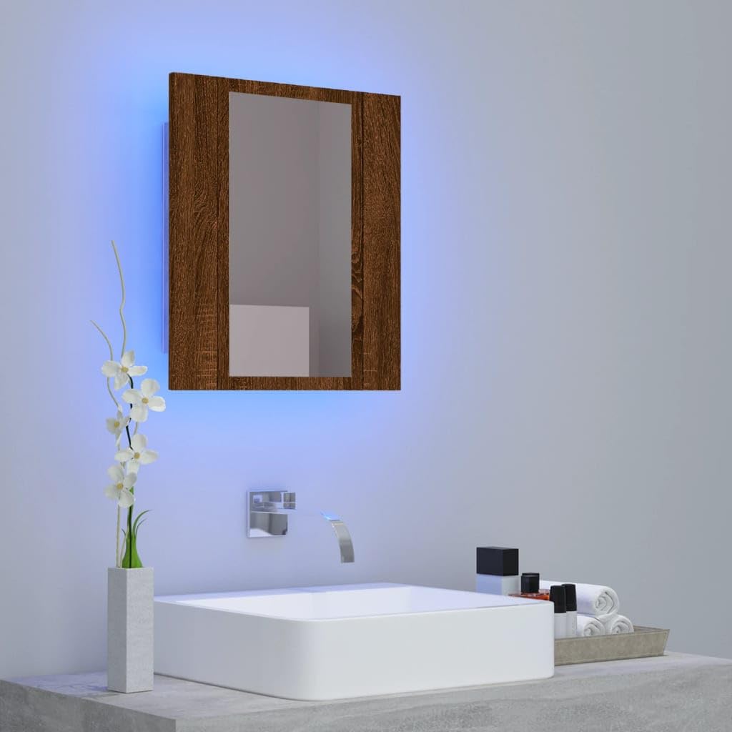 vidaXL Mobile Bagno Specchio LED Rovere Marrone 40x12x45cm Multistrato