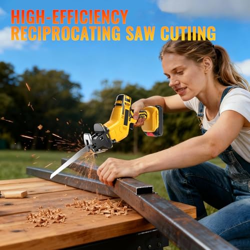 Cordless Reciprocating Saw: Variable Speed, Tool-Free Blade Change Electric Saws - Includes 2 Batteries, Charger, 4 Saw Blades - Suitable for Metal/PVC Cutting and Wood Trimming