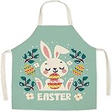 Milnoseiu Easter Day Apron, Cute Cartoon Bunny Easter Eggs Bib Apron Waterproof Durable Rabbit Apron