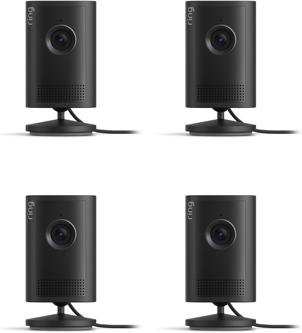 Ring Indoor Cam Plus (newest model), Home or business security, Retinal 2K for crisp, true-to-life video quality, 4x Enhanced Zoom, Low-Light Sight, 4-pack, Black