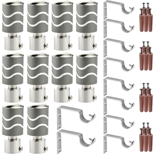 Image of GRIVAN Stainless Steel Curtain Holder Set for Door Window Wall Suitable for 1 Inch Rod Curtain Bracket Support Knobs Accessories (Grey, Pair of 5)