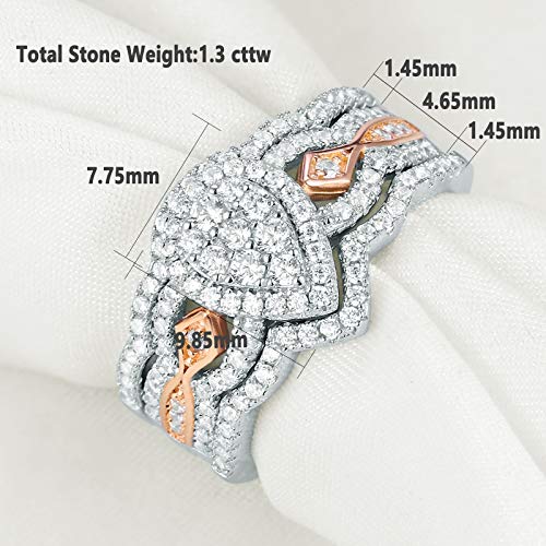Newshe Pear Bridal Engagement Wedding Ring Set For Women Rose Gold White Aaa Cz 925 Sterling Silver Size 7 #TOP1