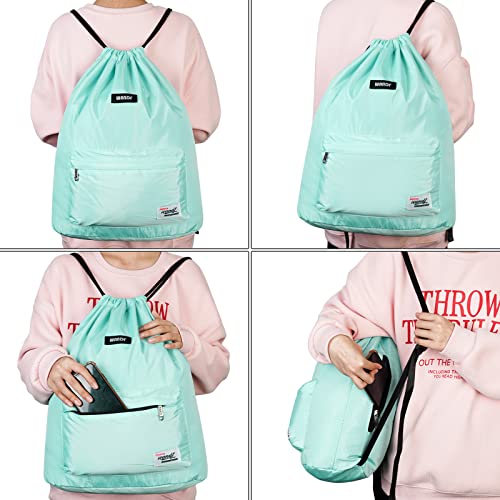 Drawstring Backpack String Bag Sackpack Cinch Water Resistant Nylon For Gym Shopping Sport Yoga By Wandf (Mint Green 6032) #TOP7