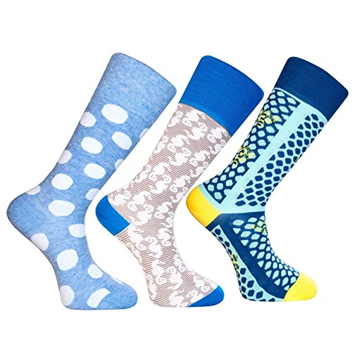 Men's Funky Dress Socks - Colorful Funky Business Casual Socks for Men - Organic Cotton Patterned Socks - 3 Pack