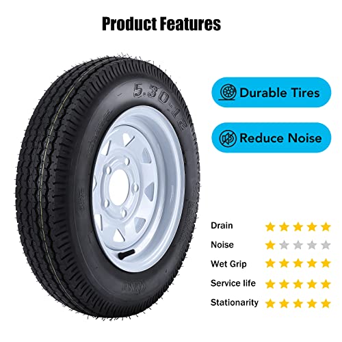 Image of 5.30-12 5.30x12 530-12 5.30-12 Trailer Tires with 12 inch Rims, 5 Lug on 4.5 inch, Load Range C, 6PR