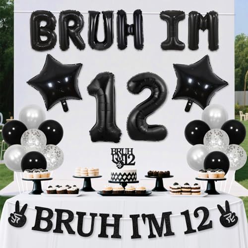 Bannière Bruh It's My Birthday et déco de gâteau 12 ans pour garçon