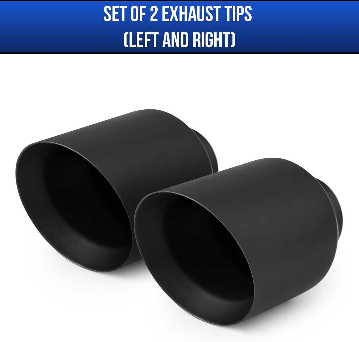5 inch exhaust tips compatible with V8 2017-2023 Dodge Charger. Black ceramic coated, bolt-on style.