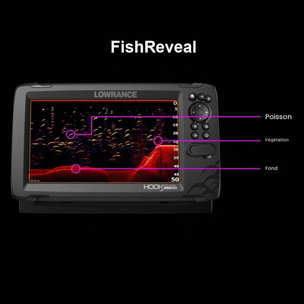 Lowrance Hook Reveal 5 SplitShot – Détecteur de Poissons de 12,7 cm avec transducteur SplitShot, cartographie intérieure C-Map préchargée des États-Unis