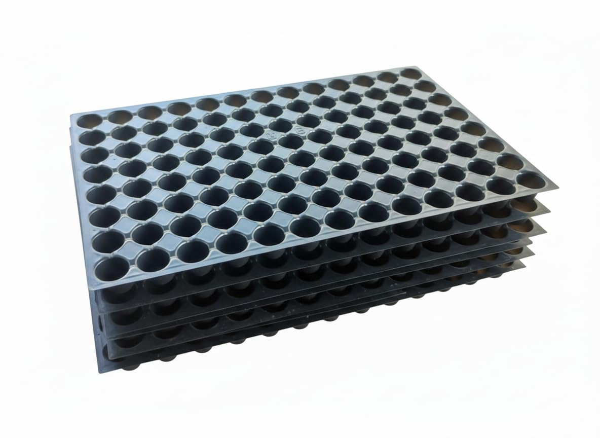 98 Hole Seedling Tray for Nursery | Reusable Plastic Plant Starter Tray | Plant Nursery Growing Tray | Seedling Tray for Vegetable & Flower Plants (Pack of 5) (5)