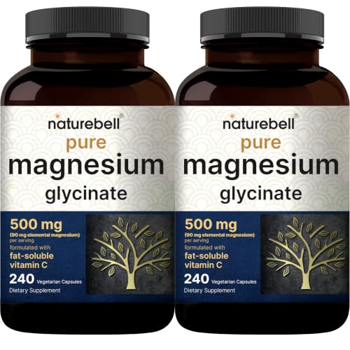 Image of Pure Magnesium Glycinate 500mg with Fat Soluble Vitamin C, 480 Veggie Capsules (2 Pack) - 100% Chelated & Purified - 3rd Party Tested, Filler Free, Vegan Friendly, Non-GMO