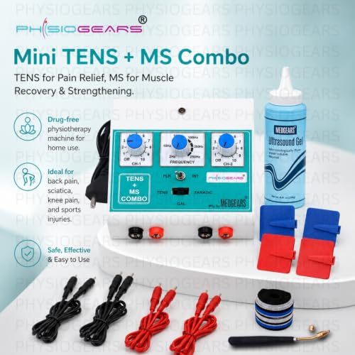 Image of Physiogears Mini Tens+MS Transcutaneous Electrical Nerve Stimulation Tens Muscle Stimulator Machine for Physiotherapy electrotherapy combo for all Pain Relief (Electrode Pad)