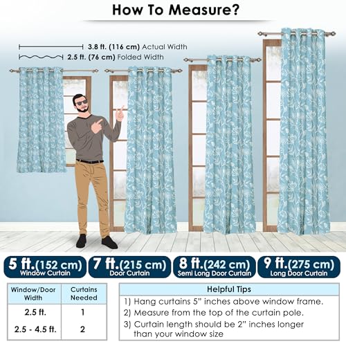 Image of Story@Home Long Door Curtains 9 Feet Long Set of 2 | Floral Printed | Bohemian Cotton Curtain | Light Filtering Curtains for Living Room, Bedroom | (116 X 275 Cm, White & Blue)