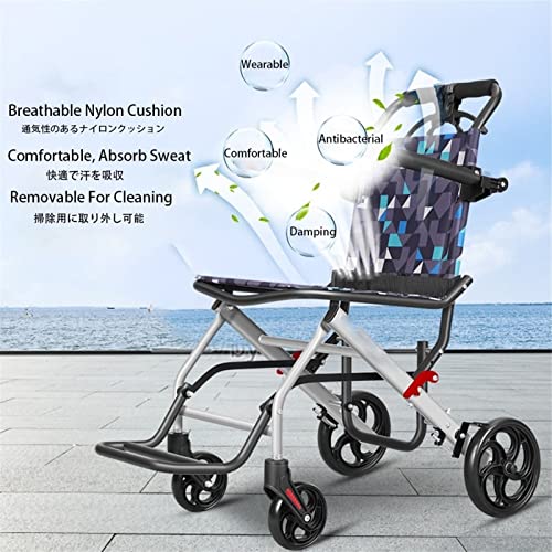 Ultralight Transport Wheelchair, Folding Portable Boarding Travelling Wheelchair with Hand Brake, Wheelchairs for Adults,Folding Wheelchairs (19.3X31.9X34.6 inches) - Thumbnail 5