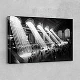 RileyCraftley Grand Central Station Canvas Wall Art – Vintage Black and White New York City Photo Print – Historic Travel Decor for Office or Living Room