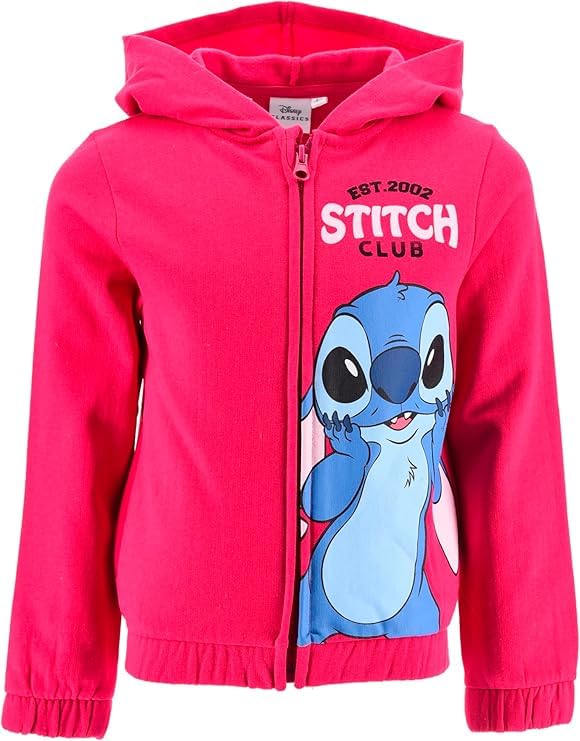 Disney lilo Stitch Hoodie für Mädchen Kinder Kapuzenpullover Jacke mit Kapuze Sweatshirt mit Reissverschluss Gr. 98-128cm warm Geschenk (DE/NL/SE/PL, Numerisch, 116, Regular, Fuschia)