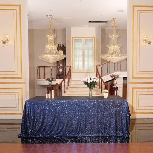 Eternal Beauty Sequin Tablecloths Rectangle Navy Blue 152 x 305 cm wedding Halloween Chrismas Party Banquet New Year’s Day