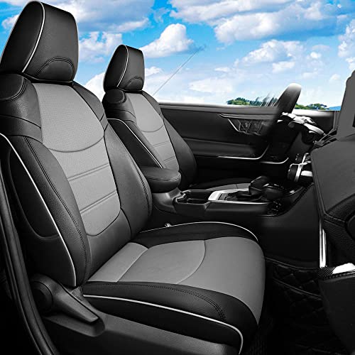 CocheFamilia Custom Fit RAV4 Car Seat Covers for Select Toyota RAV4 Limited XLE SE Platinum Adventure 2013 2014 2015 2016 2017 2018 (NOT for Hybrid) - Full Set, Leather(Black and Grey)