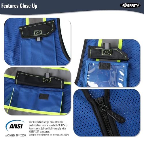 Image of JKSafety Hi Vis Reflective Safety Vests for Men Women High Visibility Vest with Pockets Mesh Fabric Construction Safety Apparel Neon Vest for Work (220-Blue S)