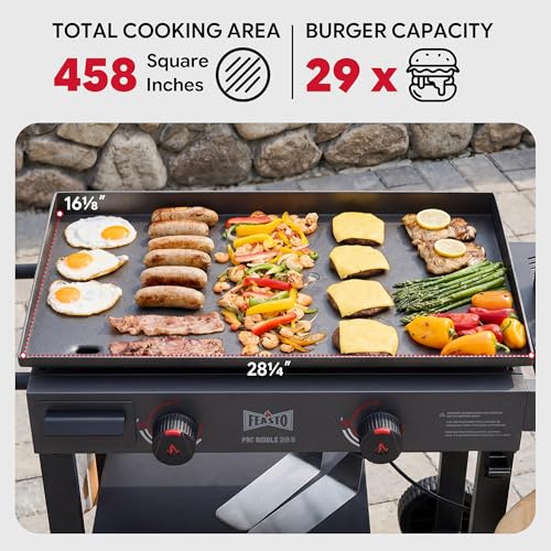 Image of FEASTO 28 inch 2-Burner Propane Gas Griddle, 30,000 BTU, 458 Sq. In., Black