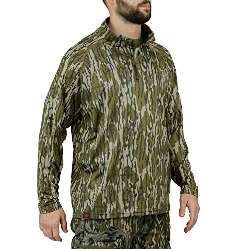 Mossy Oak Men's Standard Hunting Shirts Lightweight Quarter Zip Camo, Original Bottomland, X-Large