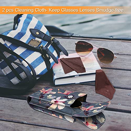 Image of FINTIE Double Glasses Case with Carabiner Hook, Portable Vegan Leather Eyeglass Case Anti-scratch Sunglasses Pouch