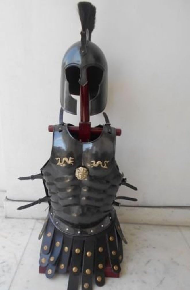 Muscle Armour Cuirass Black Antique Finish Halloween Costume with Troy Helmet