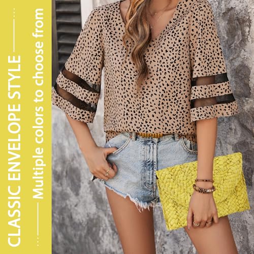 Image of Straw Clutch Bag for Women Envelope Woven Clutch Handbag Summer Beach Purse