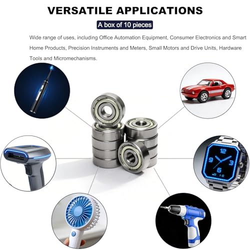 Image of 10 PCS 625-ZZ Double Shielded Ball Bearings 5x16x5 mm, Precision P6 /ABEC 3, High Speed Chrome Steel, Pre-Lubricated for Smooth RPM Performance