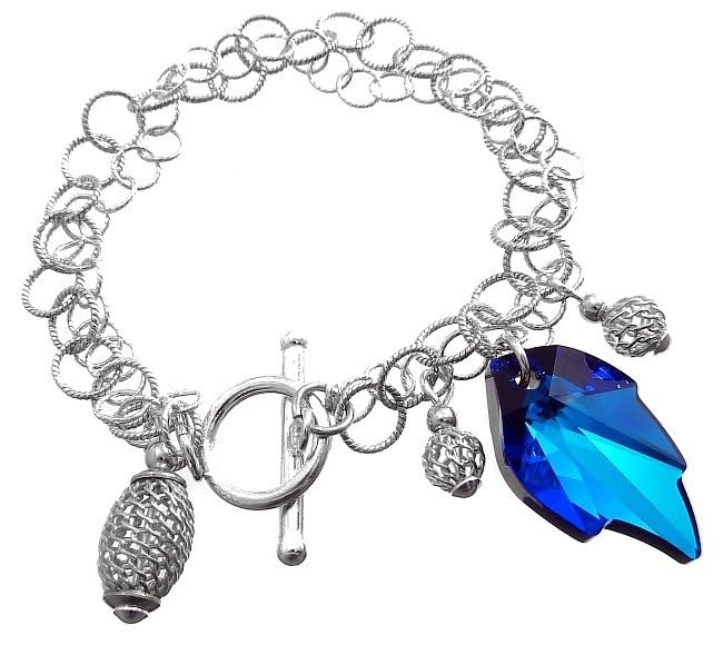 Bracelet feuille bleue en argent ARANDE pour illuminer vos tenues d'été