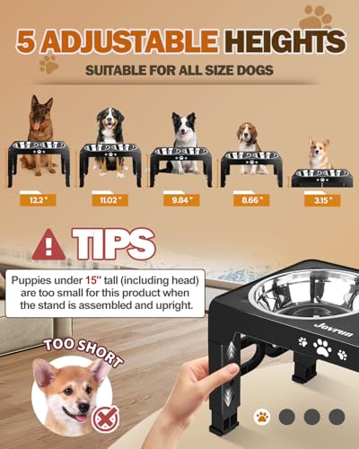 Jovrun Elevated Dog Bowls for Medium Large Size Dogs, Non-Slip Dog Feeder with 2 Stainless Steel Dishes, 5 Heights Adjustable Raised Bowls to 3.15″-8.66″-9.84″-11.02″-12.2″ - Image 3