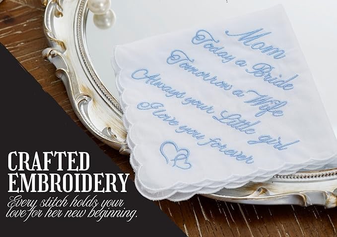InnoBeta Mother of the Bride Gifts, Wedding Handkerchief For Happy Tears, Something Blue Handkerchiefs Set of 2 - Image 2