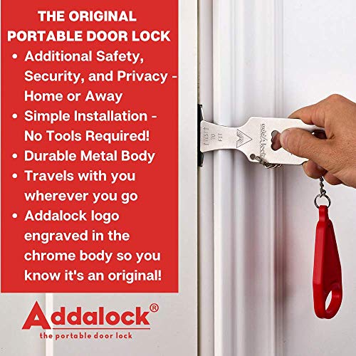 Addalock The Original Portable Door Lock By Rishon Enterprises For Home Security Used As An Apartment Security Lock, Travel Door Lock, Airbnb Lock And Dorm Room Essentials, 2 Pck #TOP2