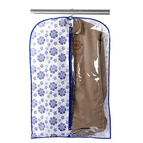 Image of Kuber Industries Flower Printed 3 Pieces Half Transparent Non Woven Men's Coat Blazer Cover (Blue) -CTKTC041875