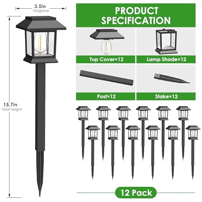 Solar Pathway Lights Outdoor 12 Pack LED Warm White