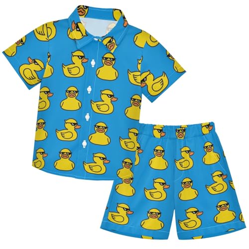 Image of visesunny Graphic Floral Boys 2 Piece Outfits Button Short Sleeve Tee Top Shorts Set Summer Beach Clothes for 3-10 Years