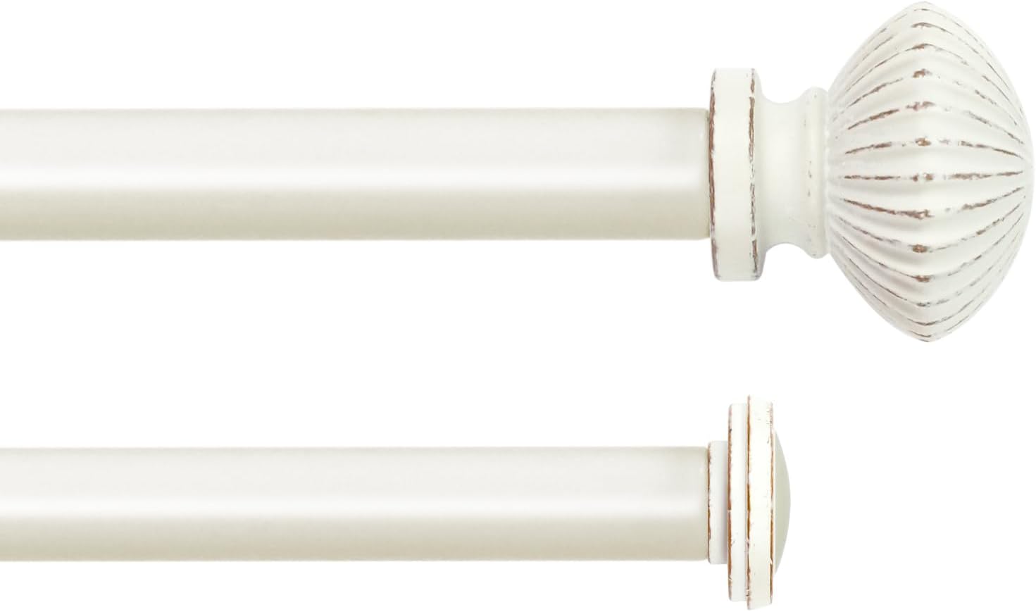 5/8" Double Curtain Rod with Bateau Finials (Weathered White, 48"-84")