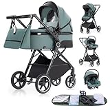 Gcarebb 3 in 1 Kinderwagen Reisesystem, Reisewagen mit höhenverstellbarem Griff, Kinderwagen mit Regenschutz, Baby-Kinderwagen mit Aluminiumrahmen für Neugeborene