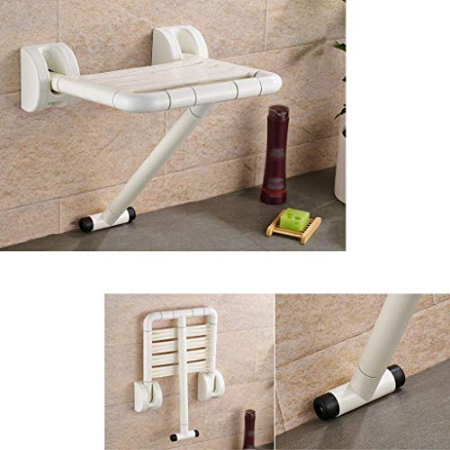 Tabouret mural pliable avec pied - Siège de douche blanc robuste pour senior