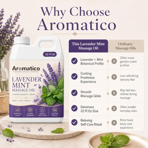 Image of AROMATICO Lavender Mint Massage Oil 1 Litre | Professional Spa & Salon Bulk Refill Pack 1000ml