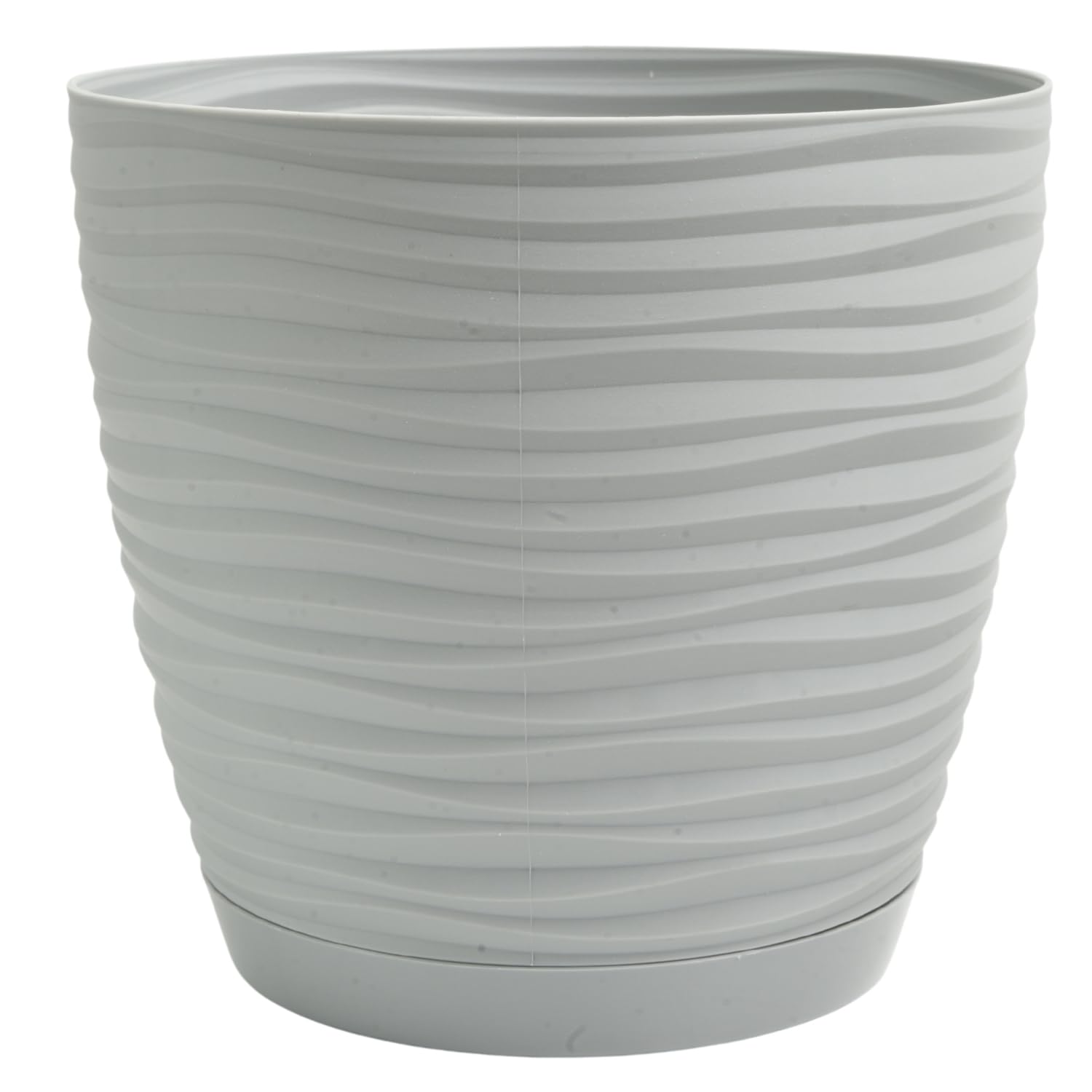 B2C Modern Round Plastic Plant Pot with Saucer, 3D Textured Wavy Design, Lightweight Indoor & Outdoor Flower Pot, Multiple Sizes & Colours (Platinum, 9.7L (D26cm H24.5cm))