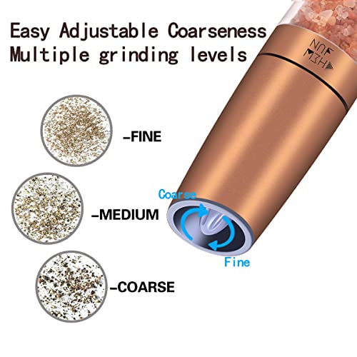 Gravity Pepper Grinder Or Salt Mill With Adjustable Coarseness Automatic Electric Pepper Mill Grinder Battery Powered With White Led Light,One Hand Opetated Brushed Stainless Steel By Chew Fun #TOP2