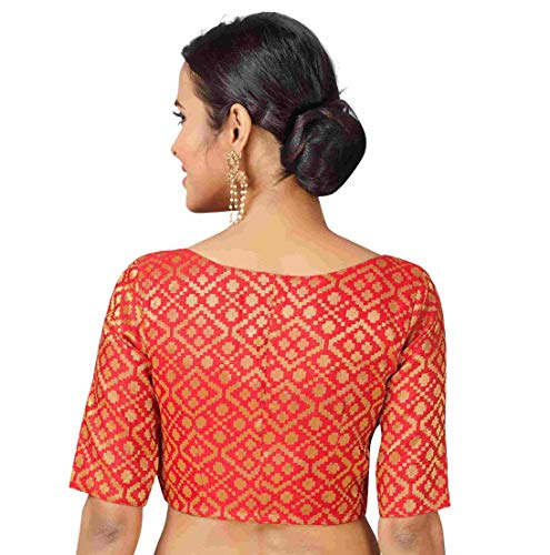 Image of Studio Shringaar Women's Readymade Brocade Elbow Length Sleeves Saree Blouse
