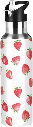 Miniatura 8 de ALAZA Linda botella de agua de bulldog francés con tapas de pajilla, para niños y niñas, aislada al vacío, a prueba de fugas, botella deportiva de